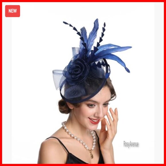 Women\'s Fascinator Hat with Feather Flower, Hair Clip, Detachable Headband